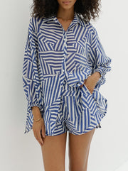 Aydi Geo Print Resort Shirt | Blue & White