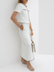 Matilde Mini Tweed Pencil Skirt | White & Black