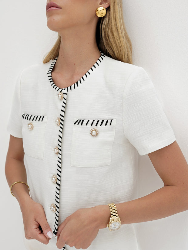 Matilde Mini Tweed Button Top | White & Black