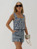 Alianna Printed Denim Shorts | Blue