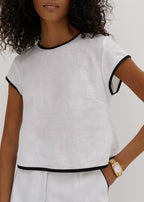Juliana Contrast Trim Minimal Top | White & Black