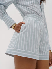 Portia Cotton Classic Stripe Day Shorts | Sage