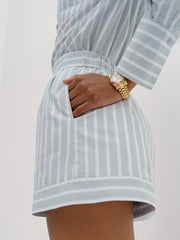 Portia Cotton Classic Stripe Day Shorts | Sage