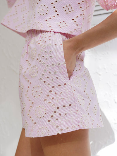 Isha Embroidered Cotton Shorts | Orchid Pink