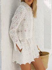 Adora Embroidered Cotton Shorts | White