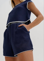 Juliana Day Shorts With Contrast Trim | Navy & White