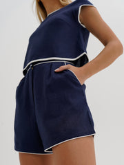 Juliana Day Shorts With Contrast Trim | Navy & White