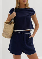 Juliana Day Shorts With Contrast Trim | Navy & White