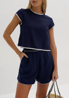 Juliana Contrast Trim Minimal Top | Navy & White