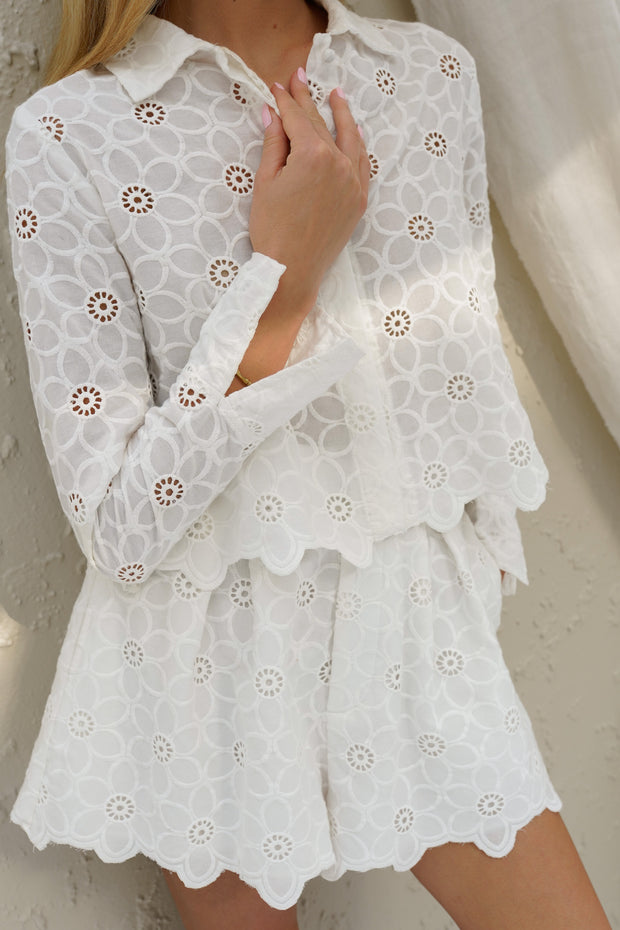 Adora Embroidered Cotton Shirt | White