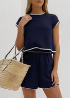 Juliana Day Shorts With Contrast Trim | Navy & White