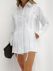 Hana Tie Detail Cotton Shirt | White