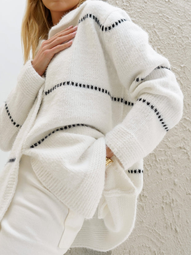 Chelsea Cosy Spring Day Cardigan | Ivory & Black