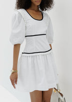 Issey Contrast Linen Dress | White & Black