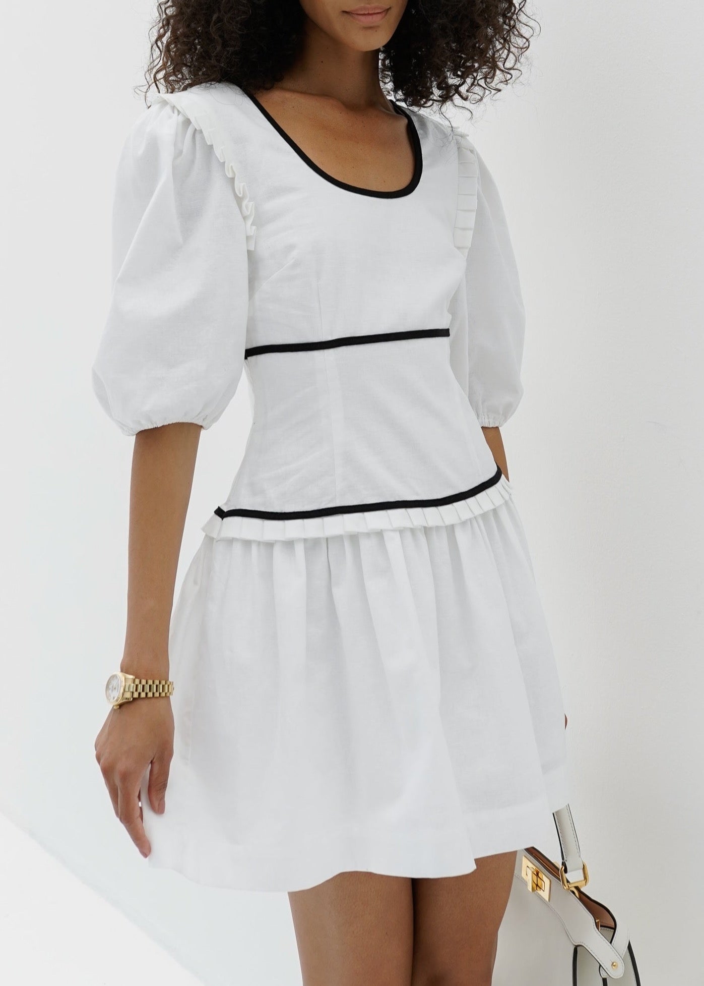 Issey Contrast Linen Dress | White & Black