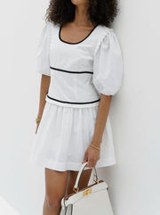 Issey Contrast Linen Dress | White & Black