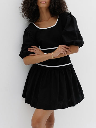 Issey Contrast Linen Dress | Black & White