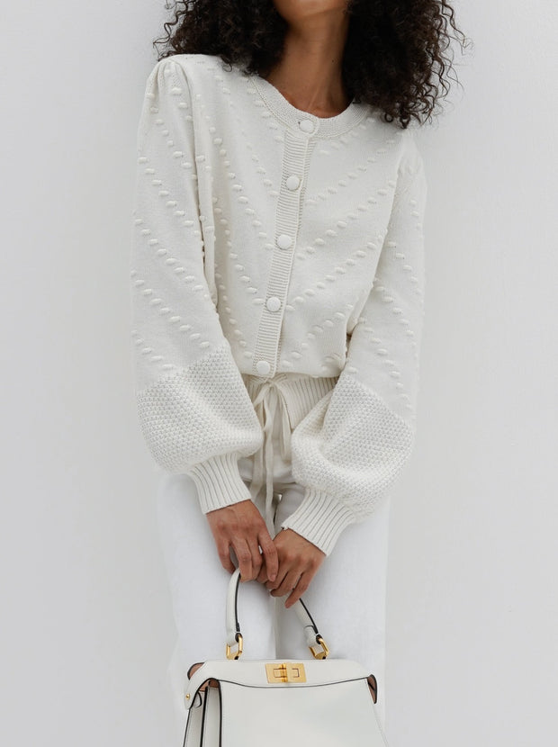 Freya Textured Cotton Cardigan | Ivory