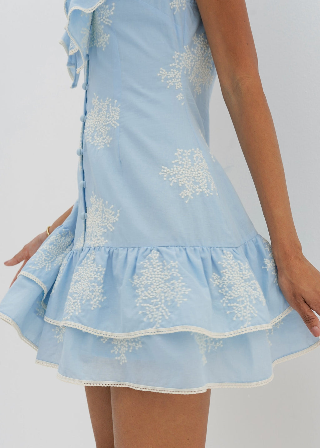 Loren Embroidered Frill Day Dress | Pastel Blue