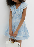 Loren Embroidered Frill Day Dress | Pastel Blue