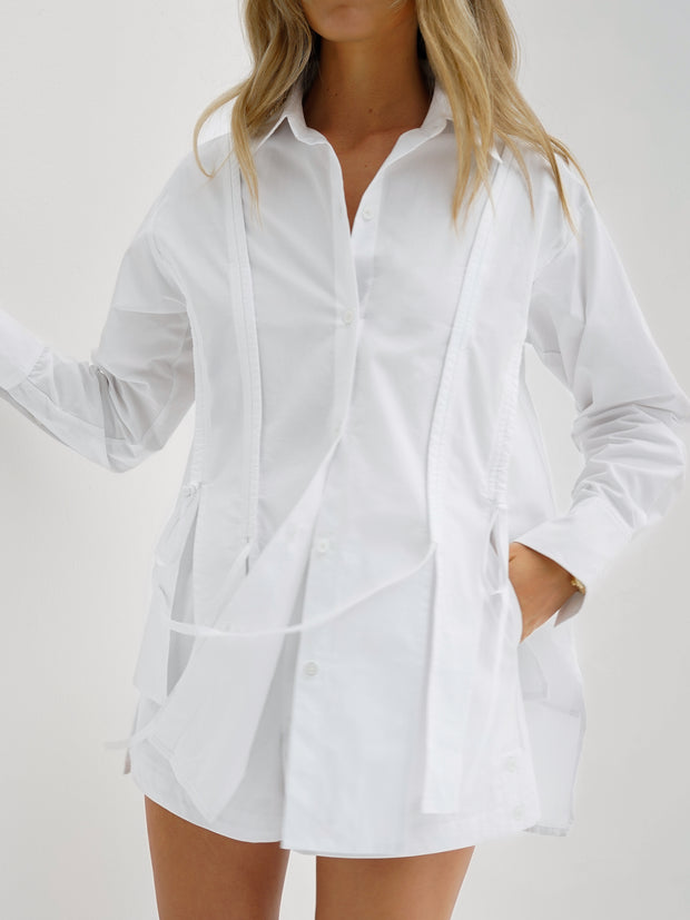 Hana Tie Detail Cotton Shirt | White