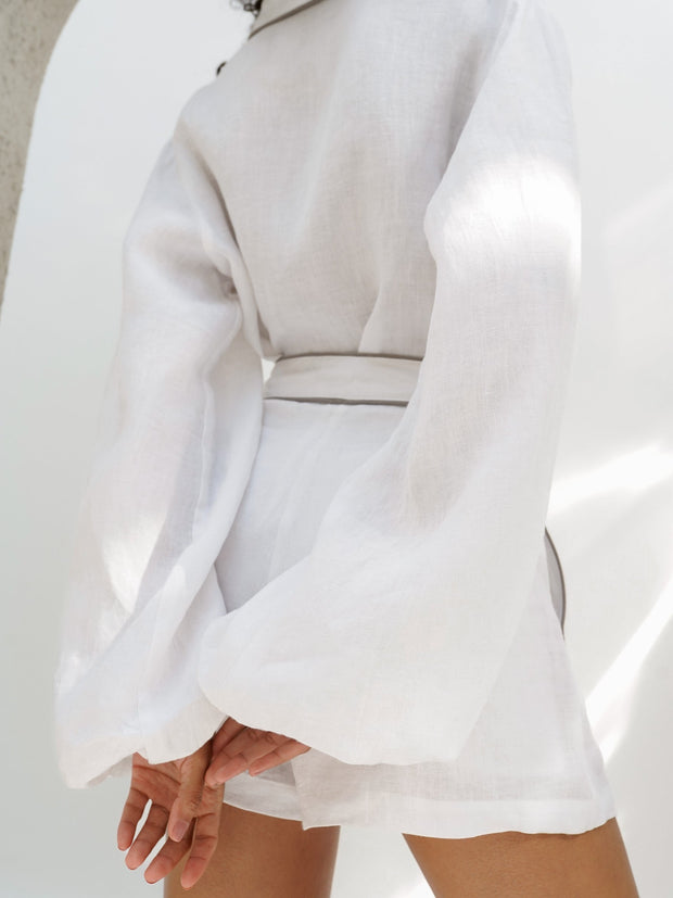 Erin Contrast Trim Linen Shorts | White