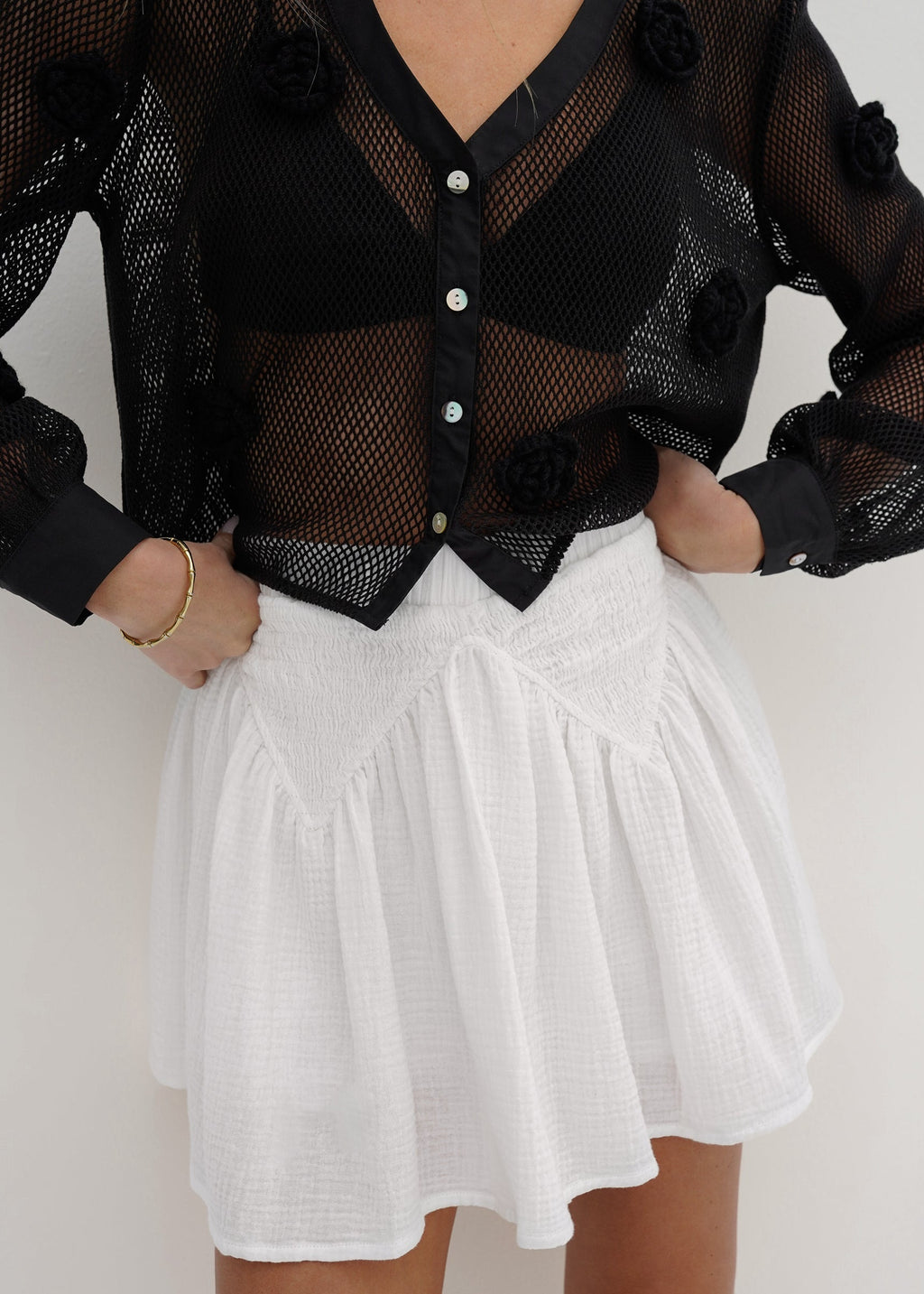 Naomi Cotton Skort With Smocking | White