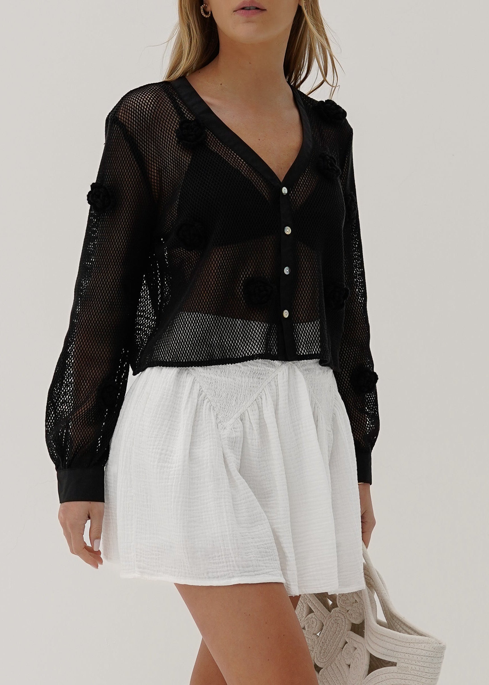 Naomi Cotton Skort With Smocking | White