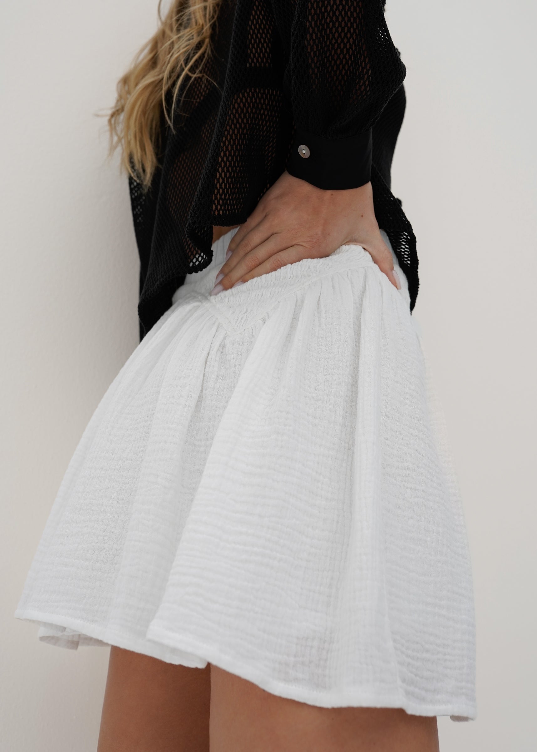 Naomi Cotton Skort With Smocking | White