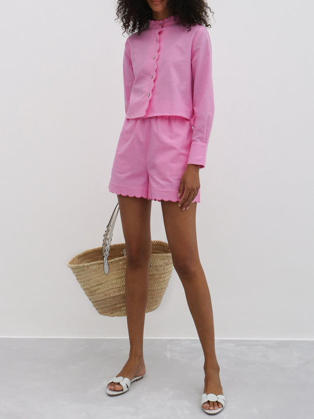 Aveline Scalloped Edge Linen Shirt | Orchid Pink