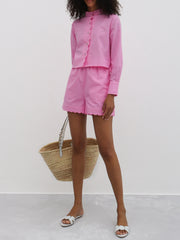 Aveline Scalloped Detail Linen Shorts | Orchid Pink