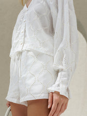 Astrid Cotton Embroidery & Sequin Shorts | Ivory