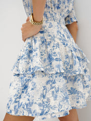 Emily Cotton Tiered Dress | Blue Mix