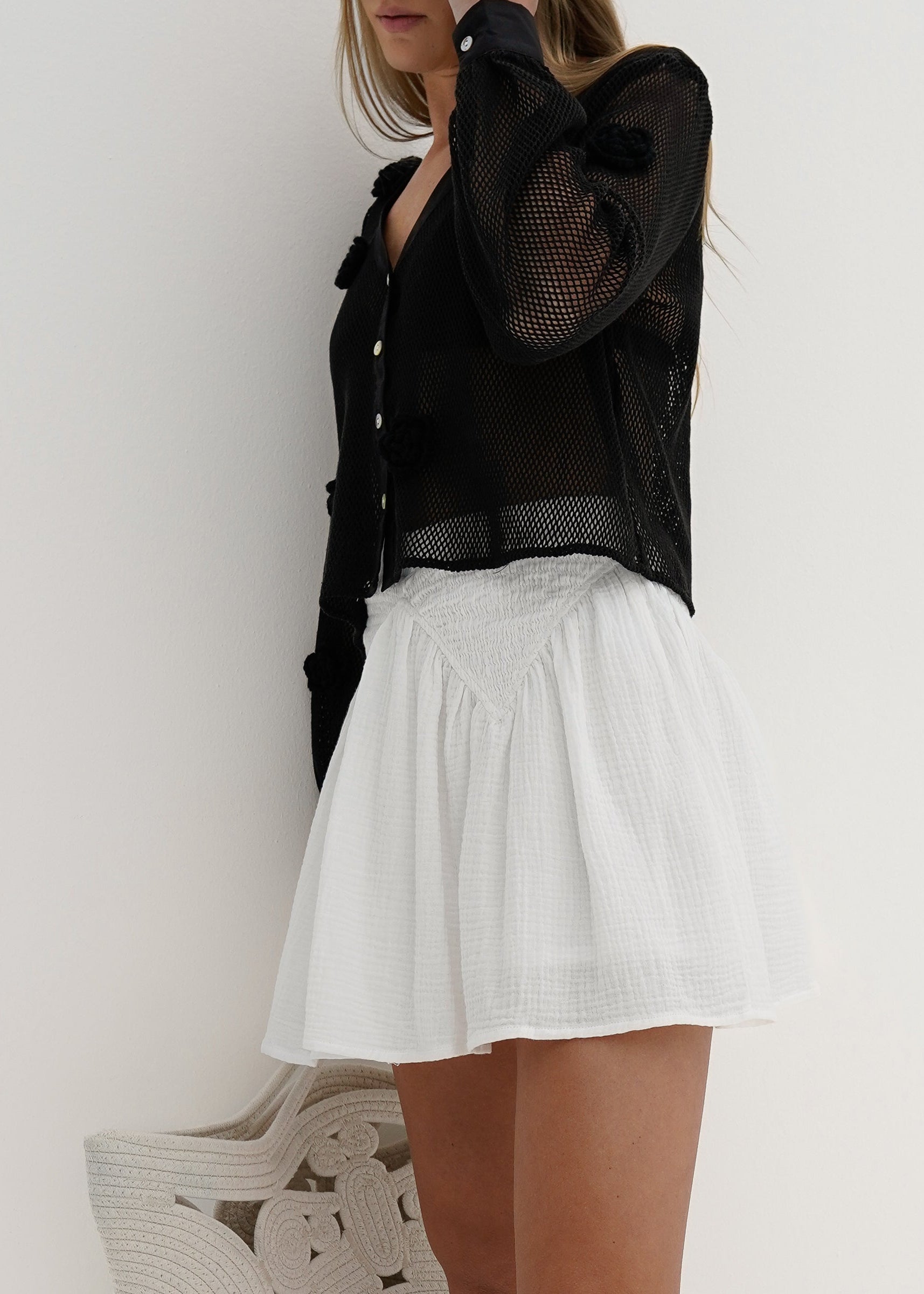 Naomi Cotton Skort With Smocking | White