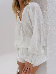 Astrid Cotton Embroidery & Sequin Blouse | Ivory