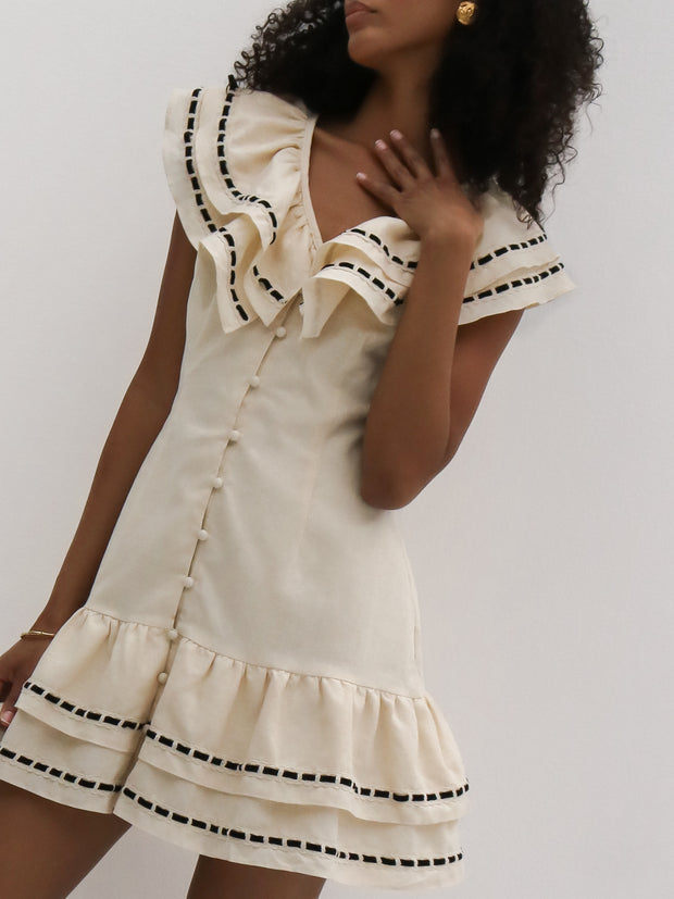 Felice Linen Blend Dress with Ribbon Trim | Cream