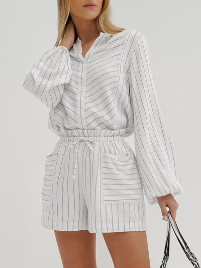 Striped Print Asymmetrical Neck Blouse Elegant Short Sleeve - Temu Belgium