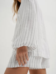Tya Stripe High-Low Back Blouse | White & Black