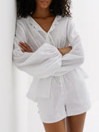 Helena Linen Button Shorts | White