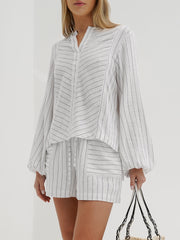 Tya Stripe Paper Bag Waist Shorts | White & Black