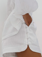 Helena Linen Button Shorts | White