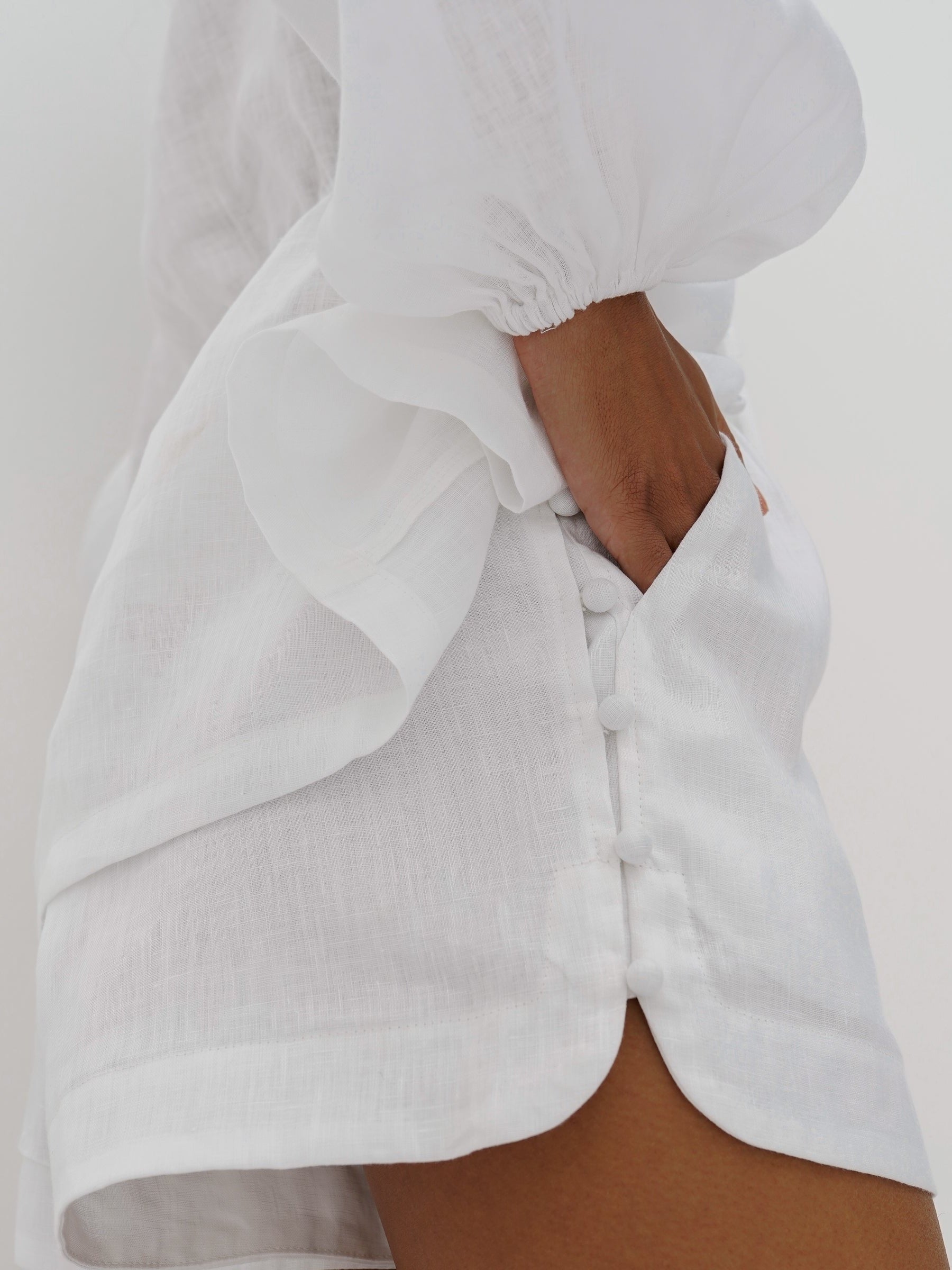 Helena Linen Button Shorts | White