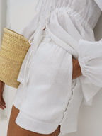 Helena Linen Button Shorts | White