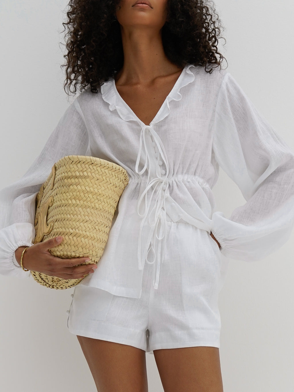 Helena Linen Button Shorts | White
