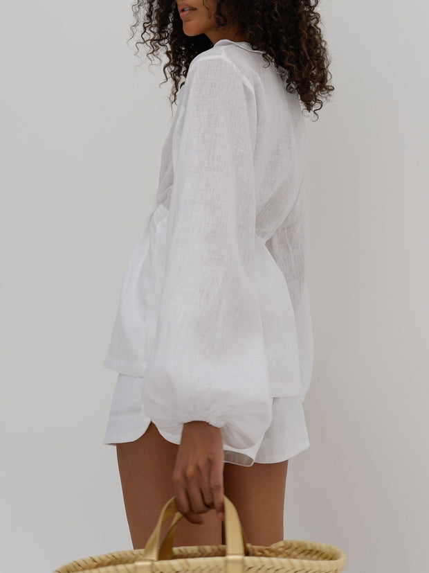 Helena Linen Button Shorts | White
