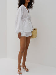 Helena Linen Button Shorts | White