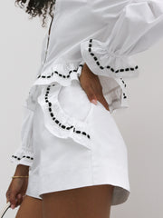 Alessandra Cotton Shorts with Ribbon Trim | White