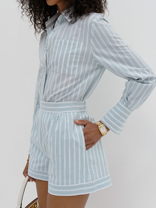 Portia Cotton Classic Stripe Shirt | Sage