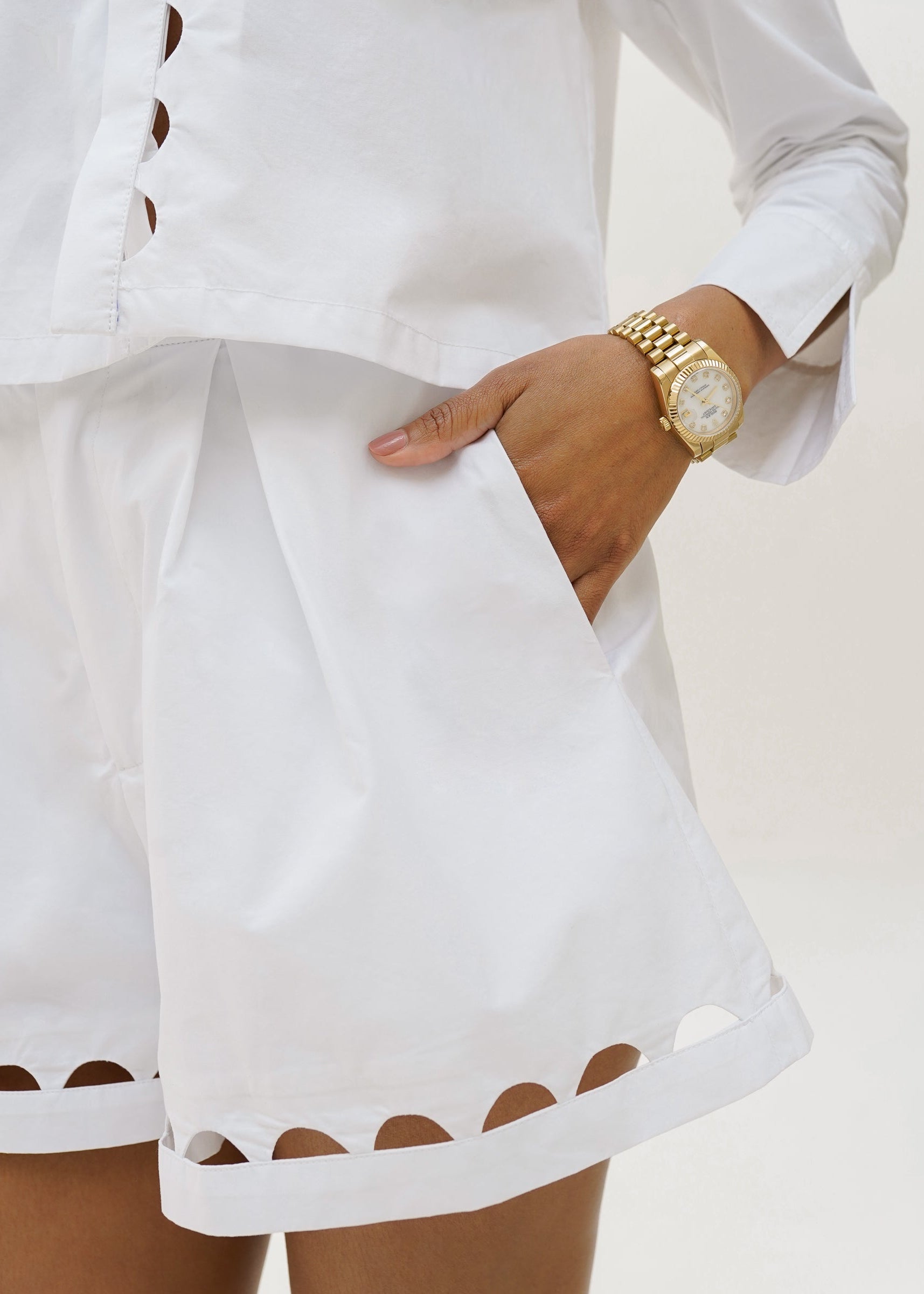 Gloria Cut Away Detail Cotton Shorts | White