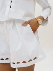Gloria Cut Away Detail Cotton Shorts | White